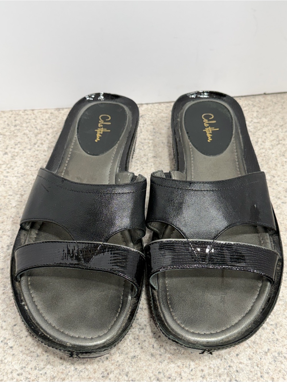 COLE HAAN Air Nike Collab Slip on Sandals - Women's Size 9.5 - Black Patent Lthr